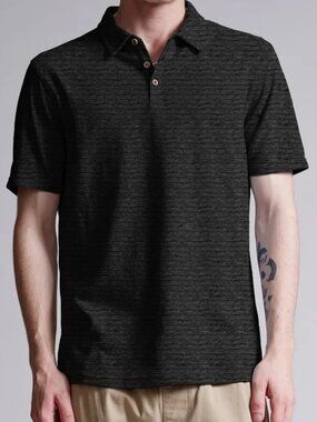 Escape Black Melange Knit Textured Short Sleeve Polo